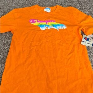 Champion woman’s Vibrant Orange Tee with Multicolor Graphic